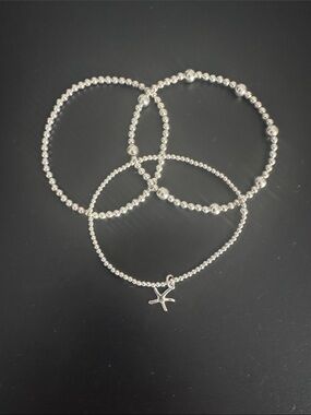NWOT Sterling Silver Beaded Stack Bracelet Set with Starfish Charm